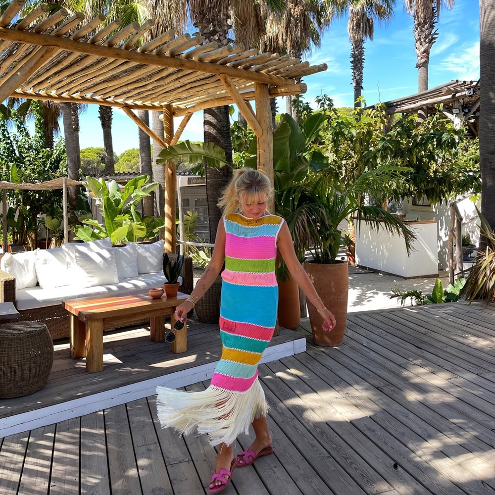 Beachy Side hand stitched fringe dress